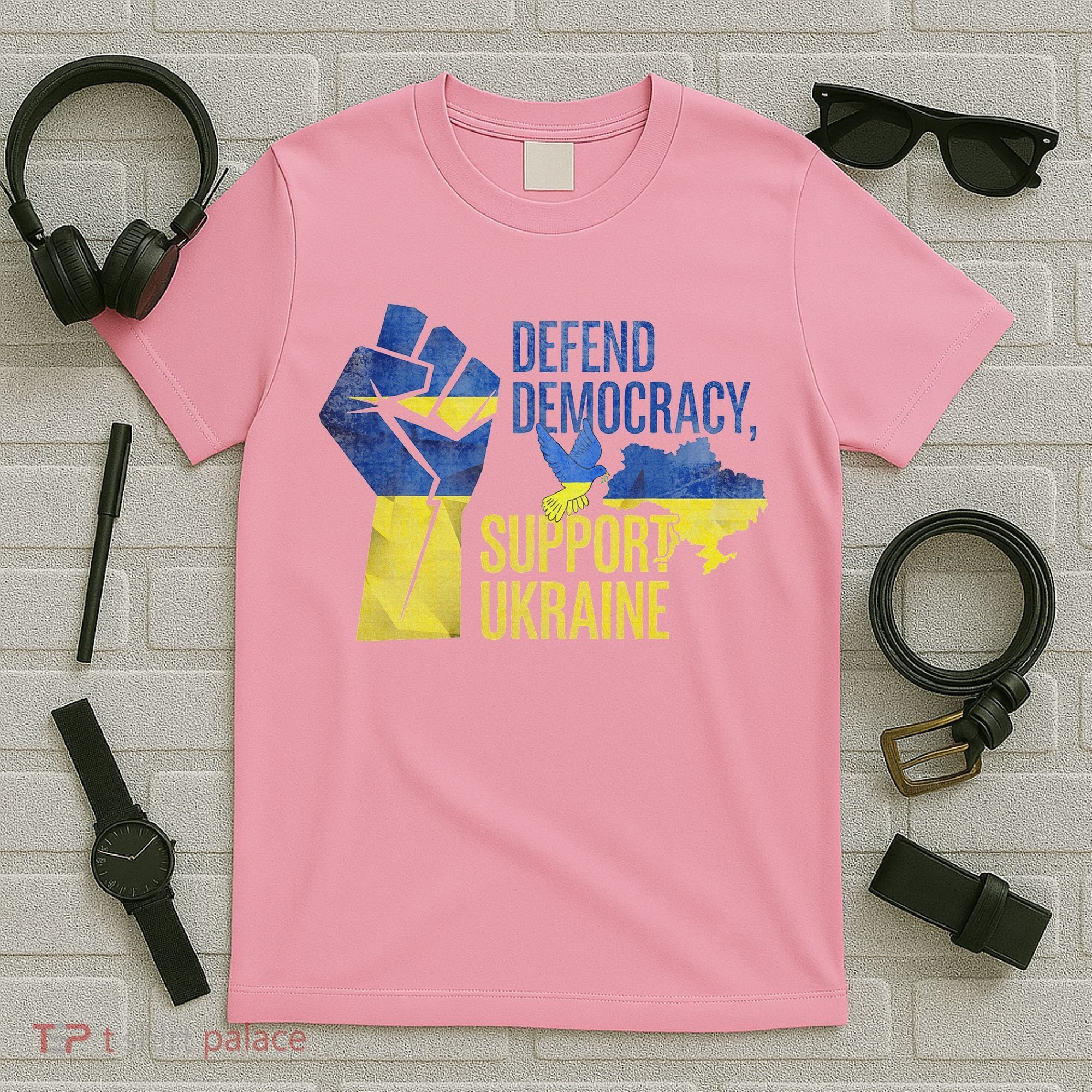Defend Democracy Support Ukraine Zelensky Ukrainian Flag T-Shirt