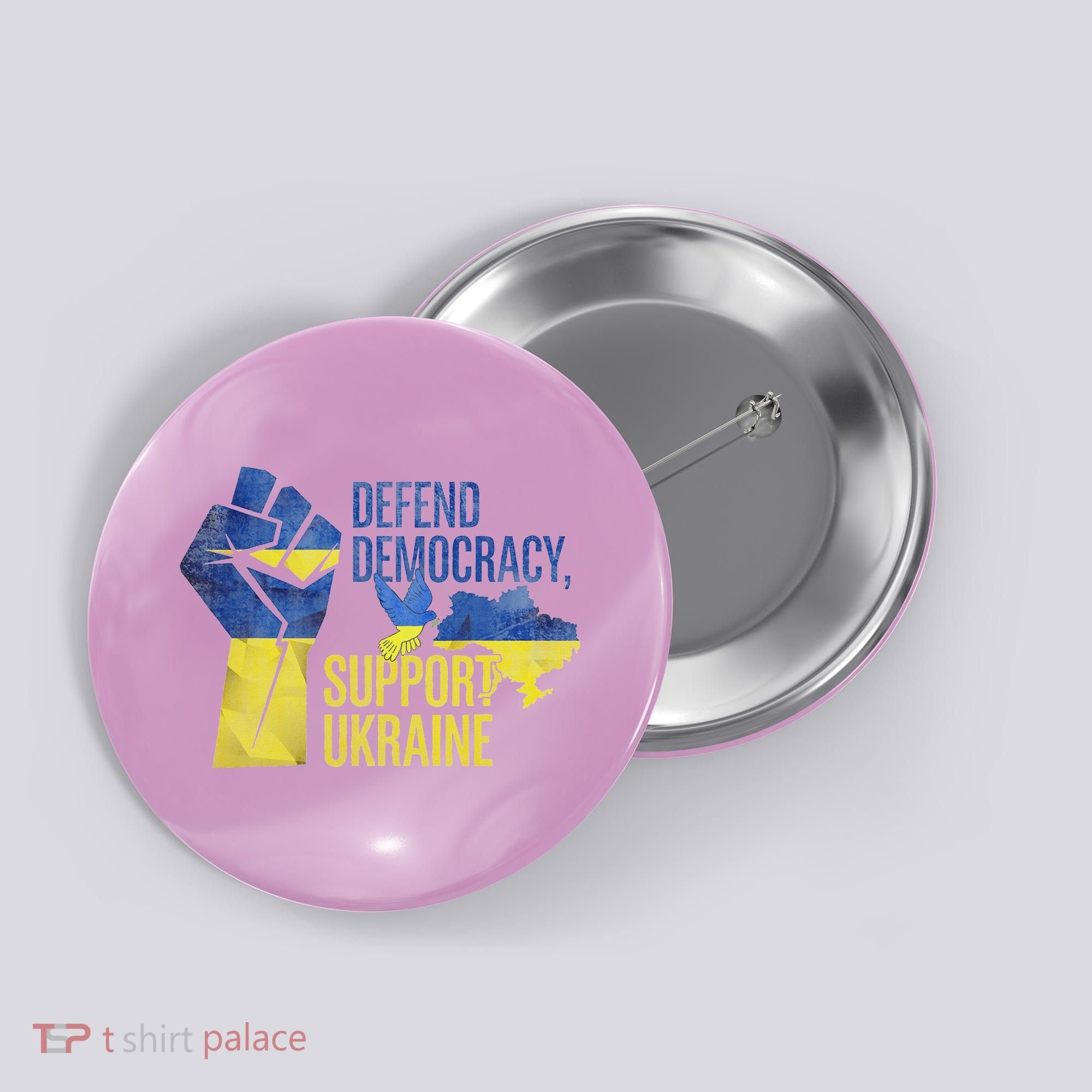 Defend Democracy Support Ukraine Zelensky Ukrainian Flag Button