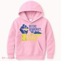 Defend Democracy Support Ukraine Zelensky Ukrainian Flag Kids Hoodie thumb 0