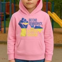 Defend Democracy Support Ukraine Zelensky Ukrainian Flag Kids Hoodie thumb 2