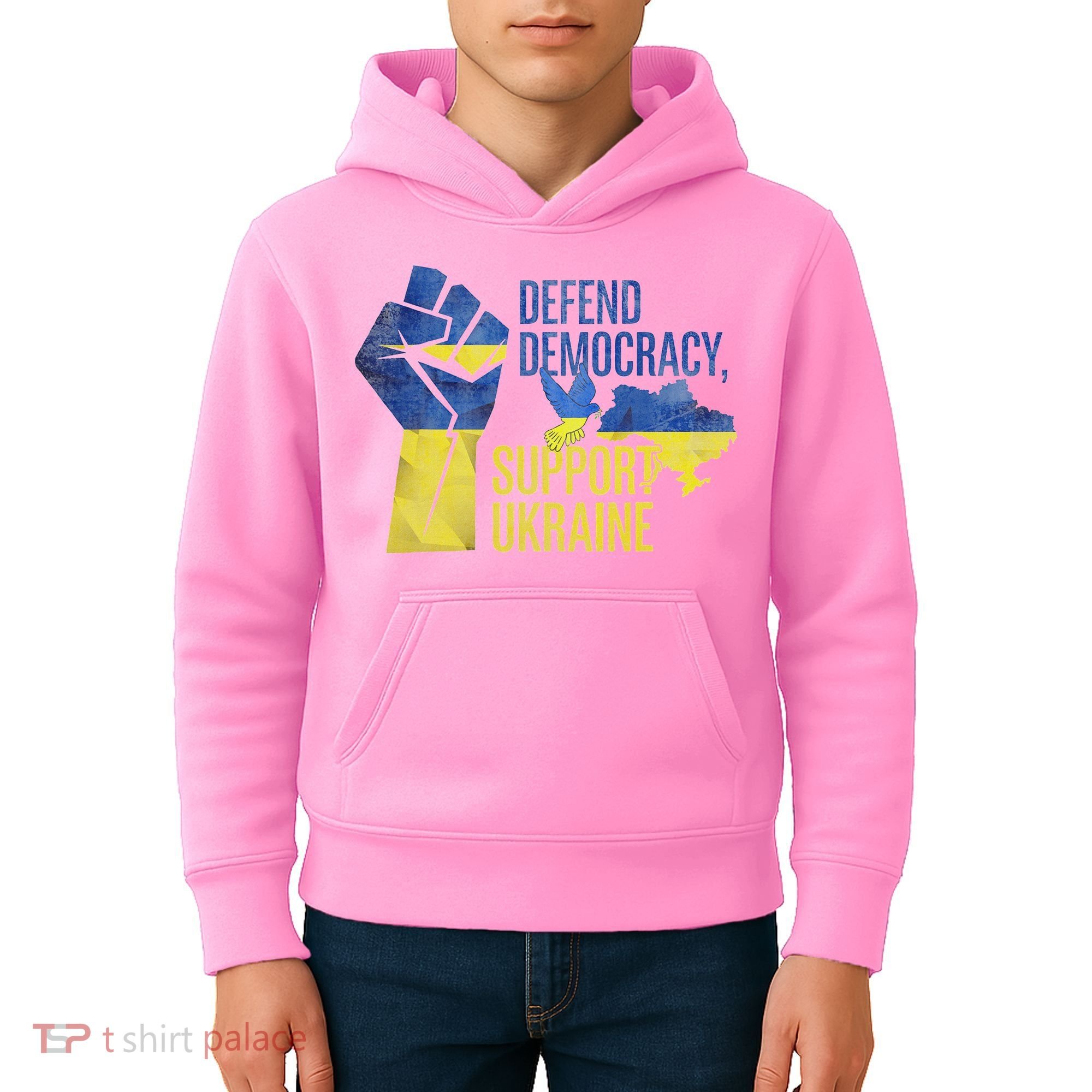 Defend Democracy Support Ukraine Zelensky Ukrainian Flag Kids Hoodie