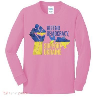Defend Democracy Support Ukraine Zelensky Ukrainian Flag Kids Long Sleeve Shirt