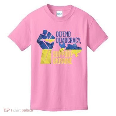 Defend Democracy Support Ukraine Zelensky Ukrainian Flag Kids T-Shirt