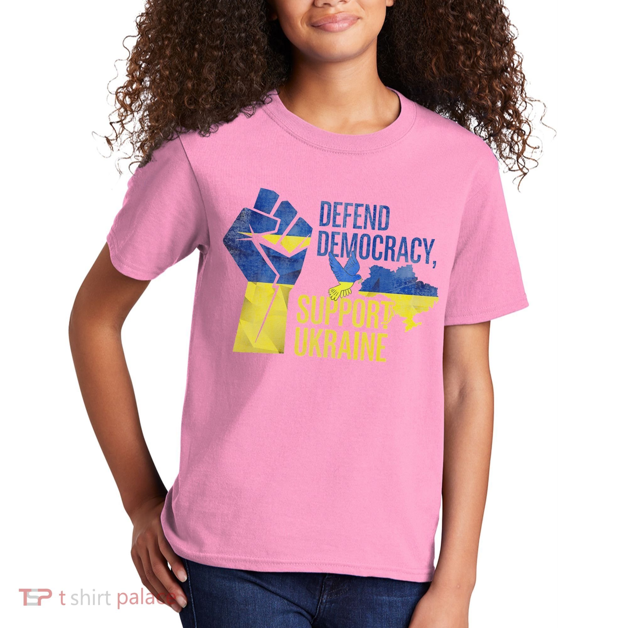 Defend Democracy Support Ukraine Zelensky Ukrainian Flag Kids T-Shirt