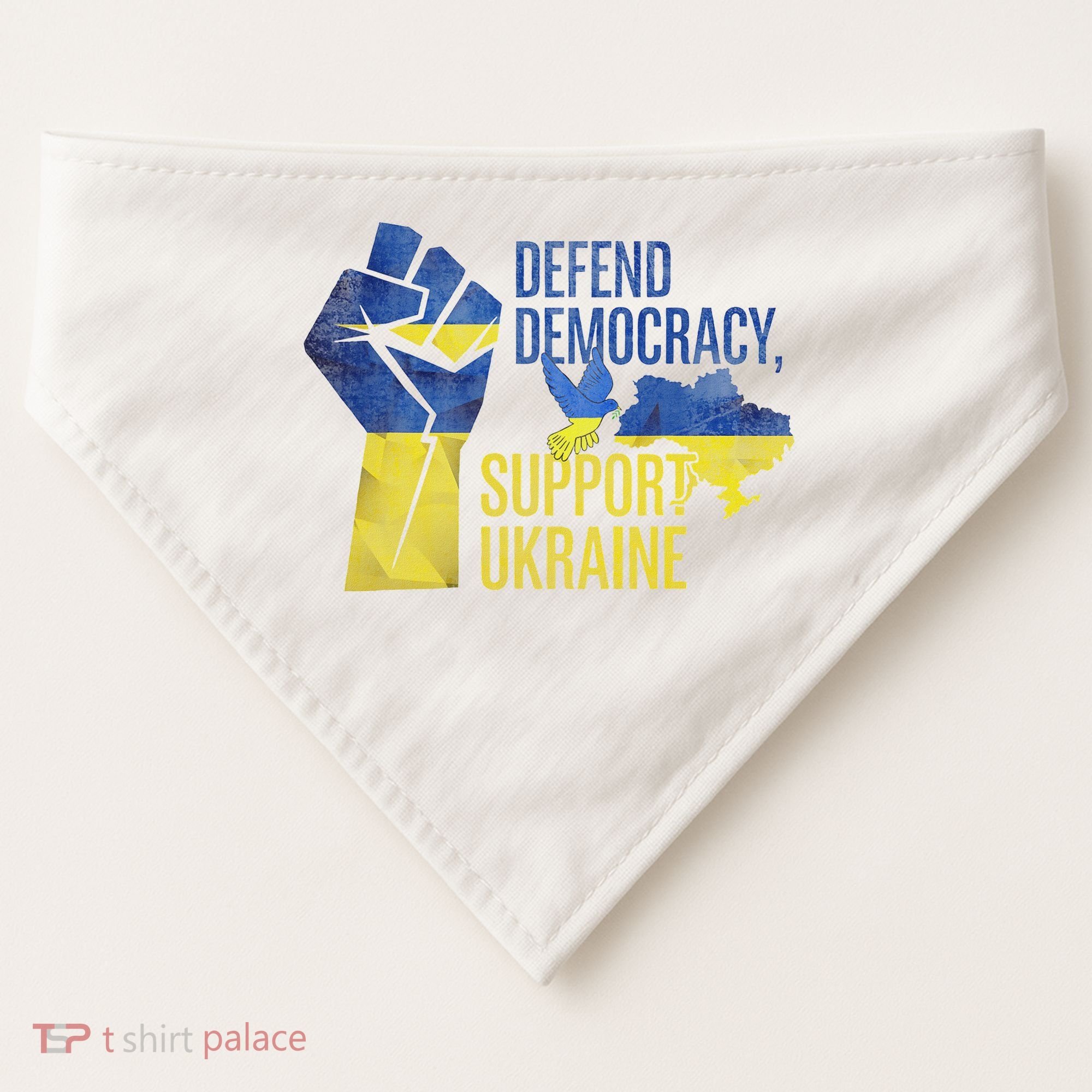 Defend Democracy Support Ukraine Zelensky Ukrainian Flag USA-Made Doggie Bandana