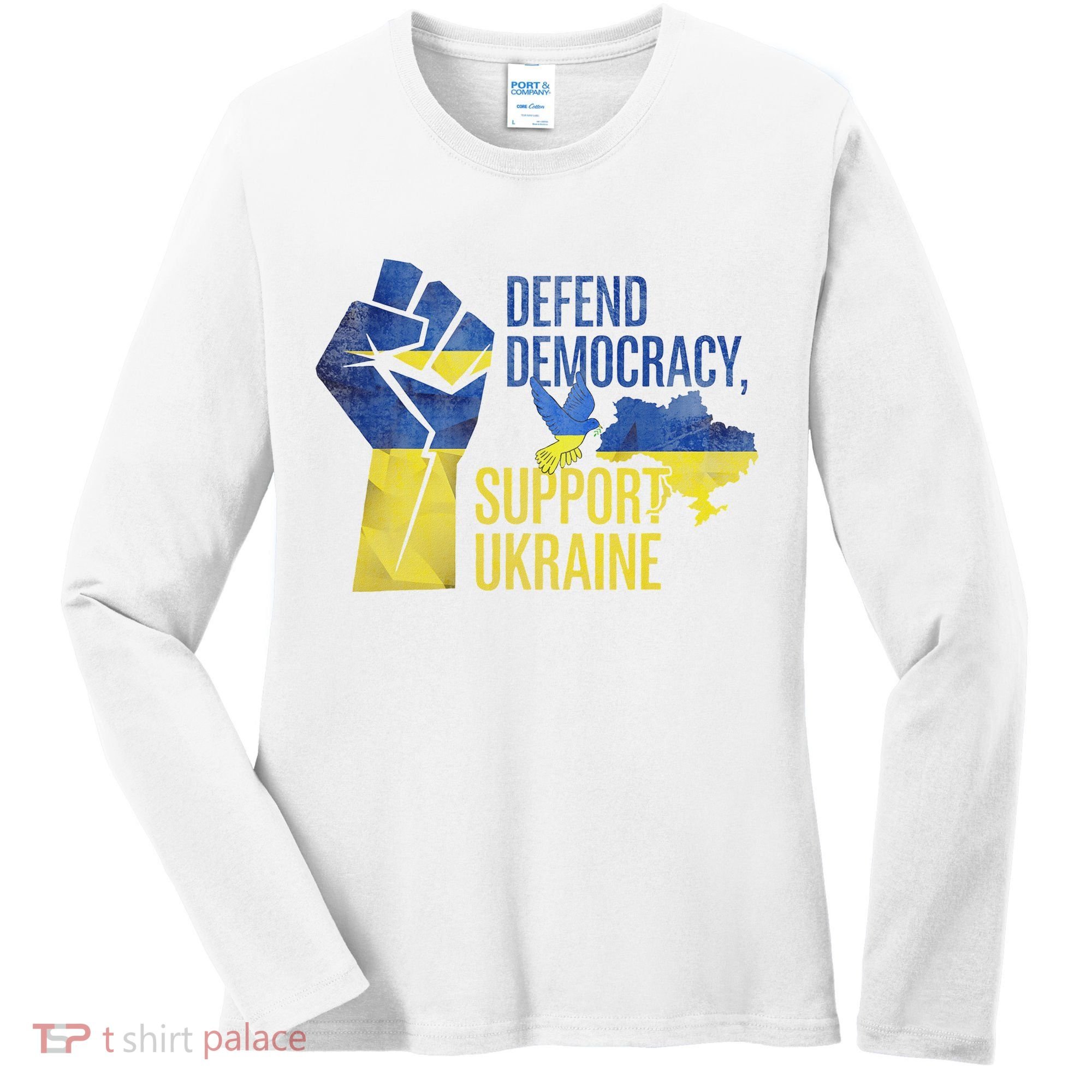 Defend Democracy Support Ukraine Zelensky Ukrainian Flag Women's Long Sleeve Shirt