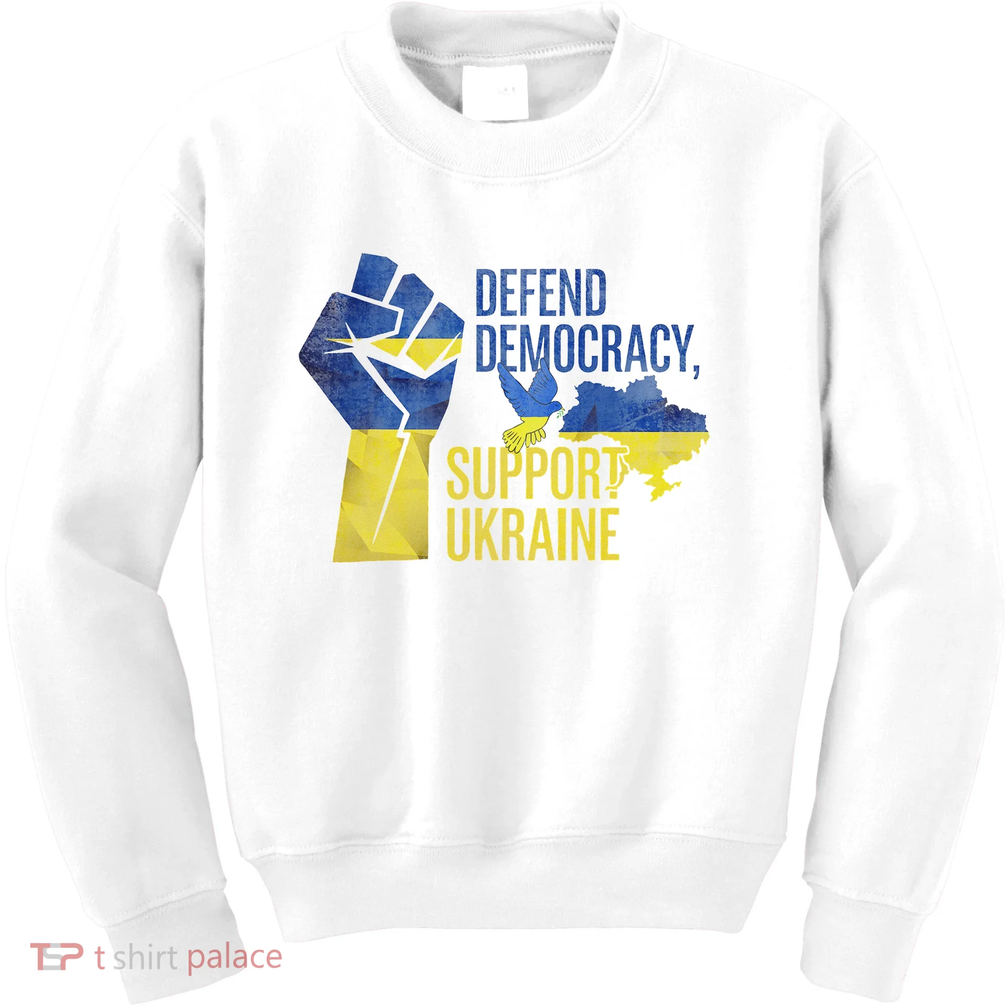 Defend Democracy Support Ukraine Zelensky Ukrainian Flag Kids Sweatshirt