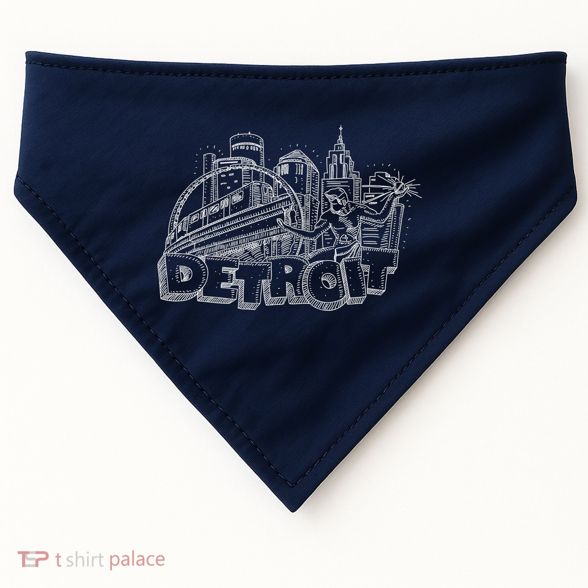 Detroit Drawing Skyline USA-Made Doggie Bandana