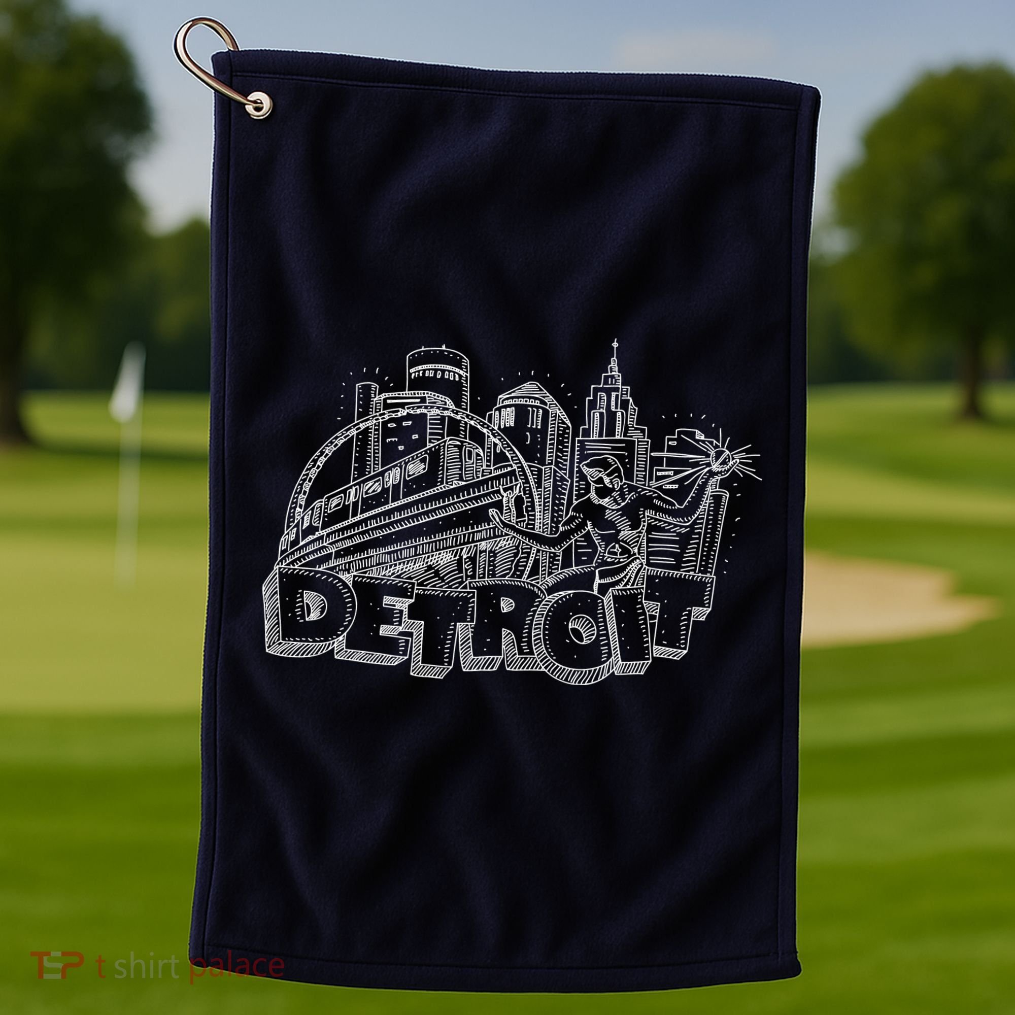 Detroit Drawing Skyline Golf Towel