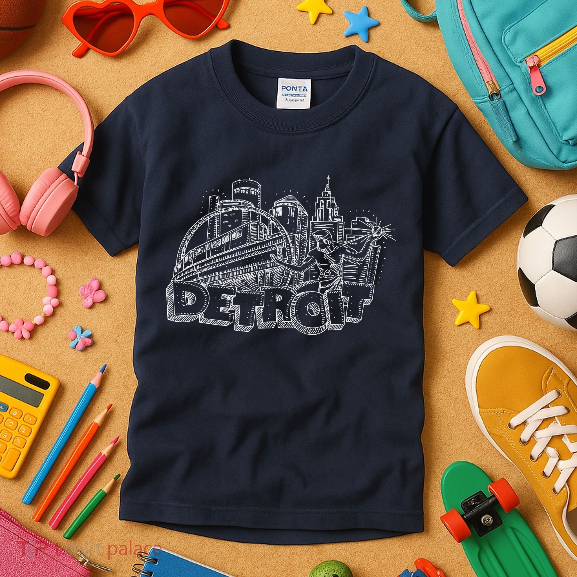 Detroit Drawing Skyline Kids T-Shirt