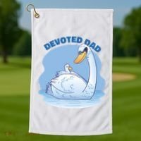 Devoted Dad Swan Fathers Day Gift Golf Towel thumb 1