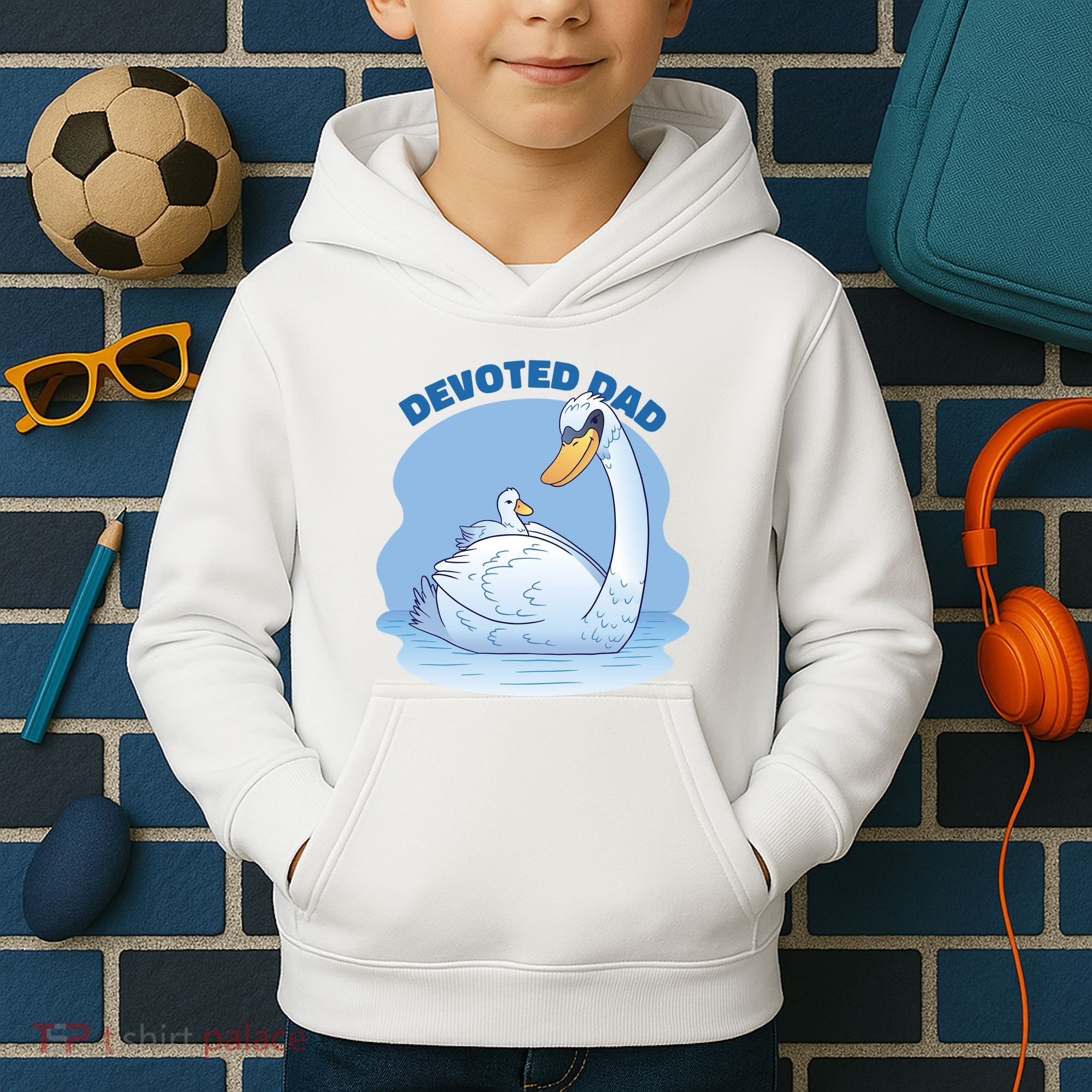 Devoted Dad Swan Fathers Day Gift Kids Hoodie