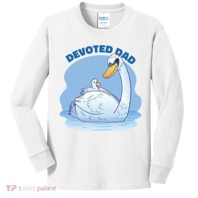 Devoted Dad Swan Fathers Day Gift Kids Long Sleeve Shirt