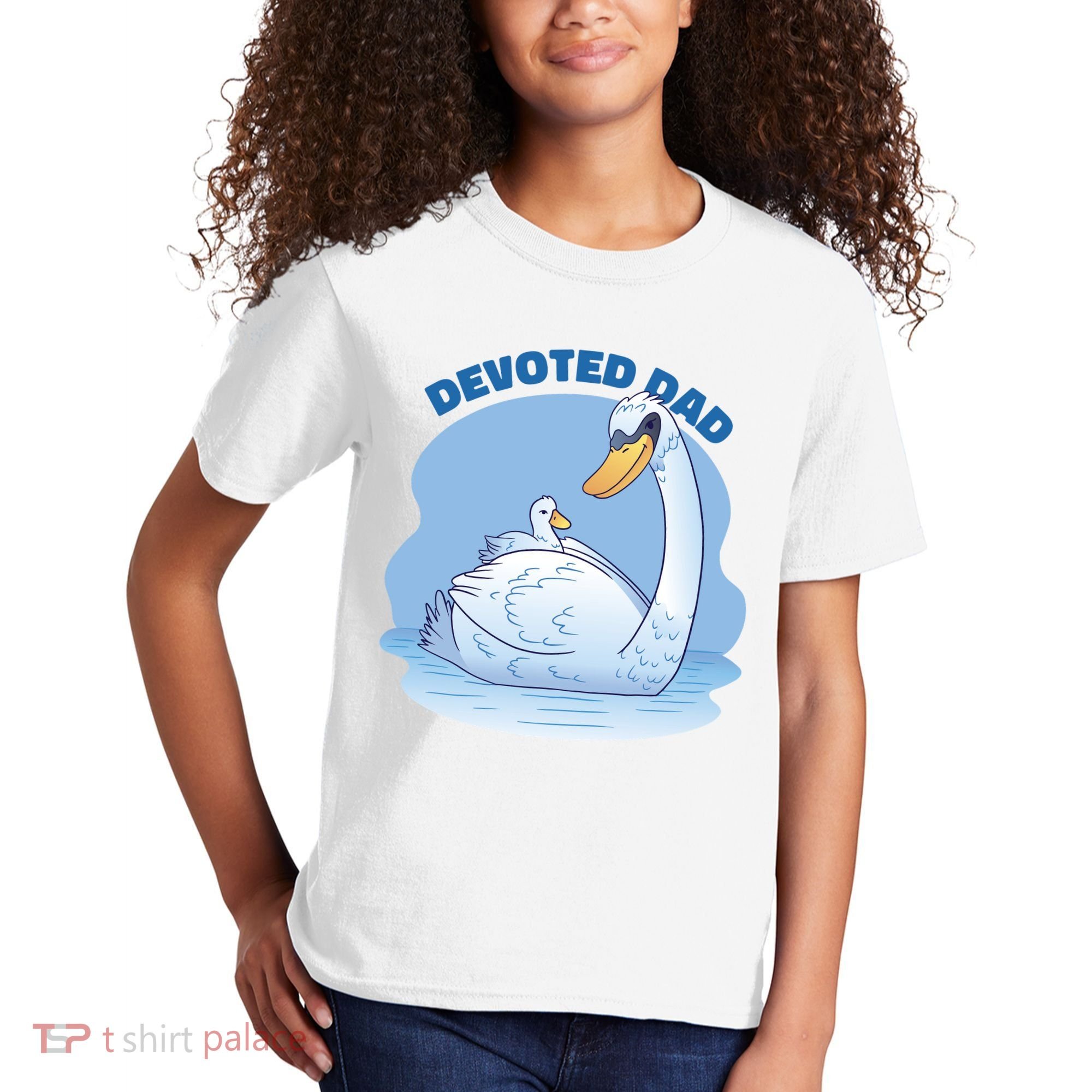 Devoted Dad Swan Fathers Day Gift Kids T-Shirt