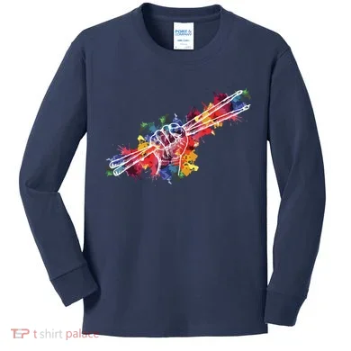 Drummer Drum Set Drumsticks Kids Long Sleeve Shirt