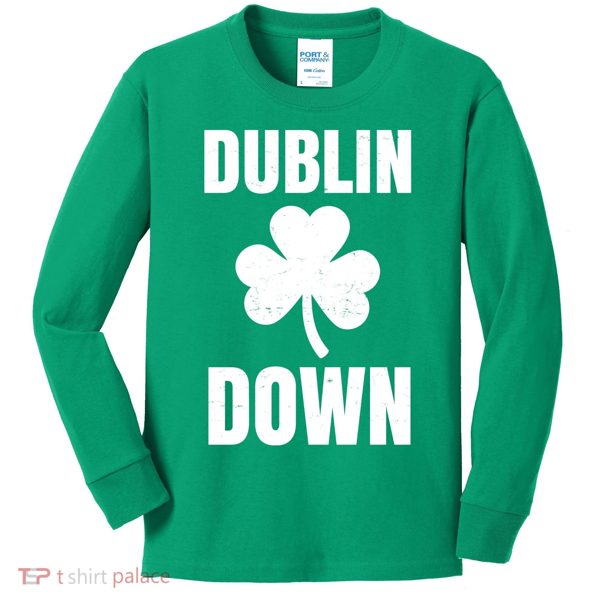 Dublin Down St Patricks Day Clover Kids Long Sleeve Shirt