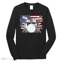 Drummer Drum Set Drums USA Flag American 4th Of July Gift Long Sleeve Shirt thumb 0