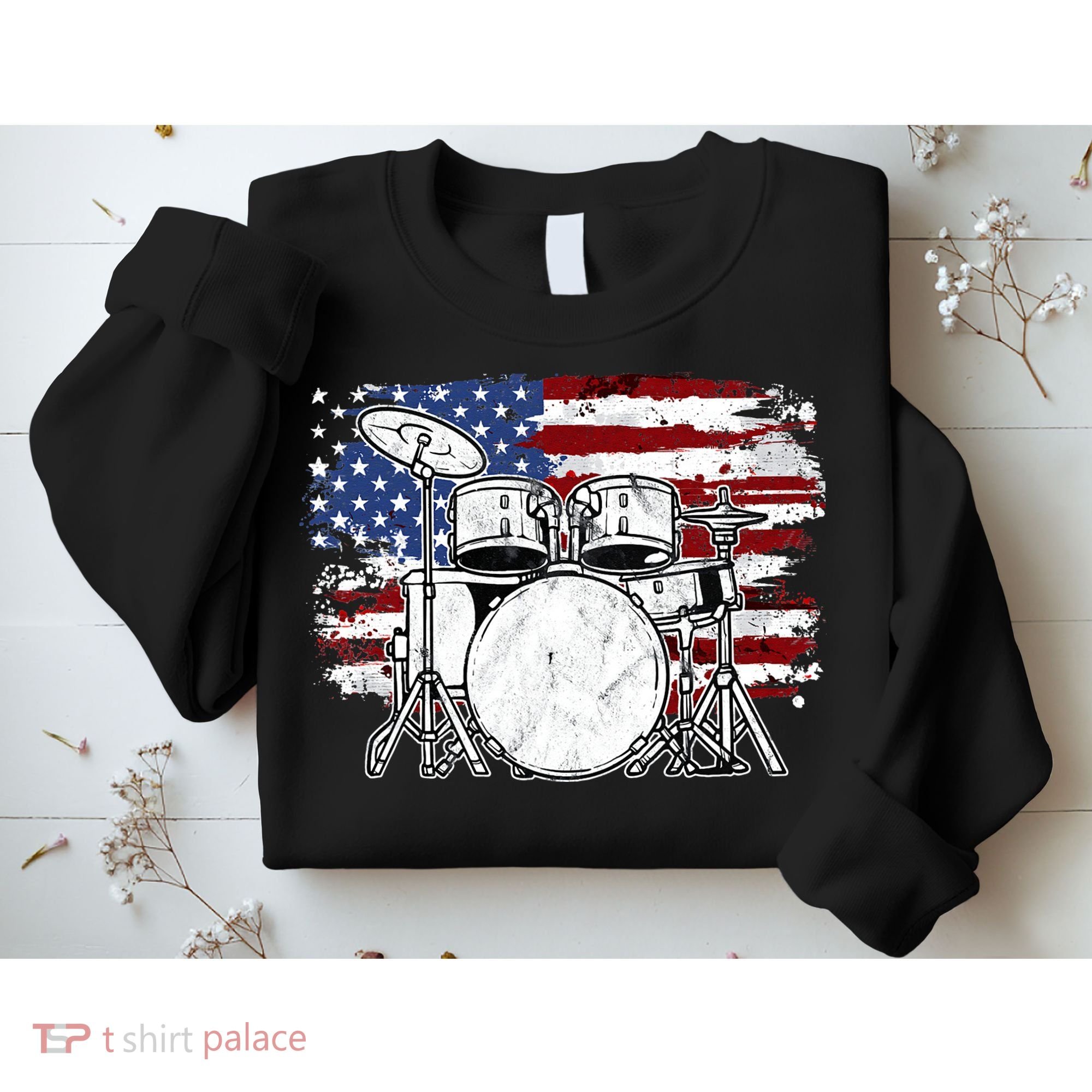 Drummer Drum Set Drums USA Flag American 4th Of July Gift Sweatshirt