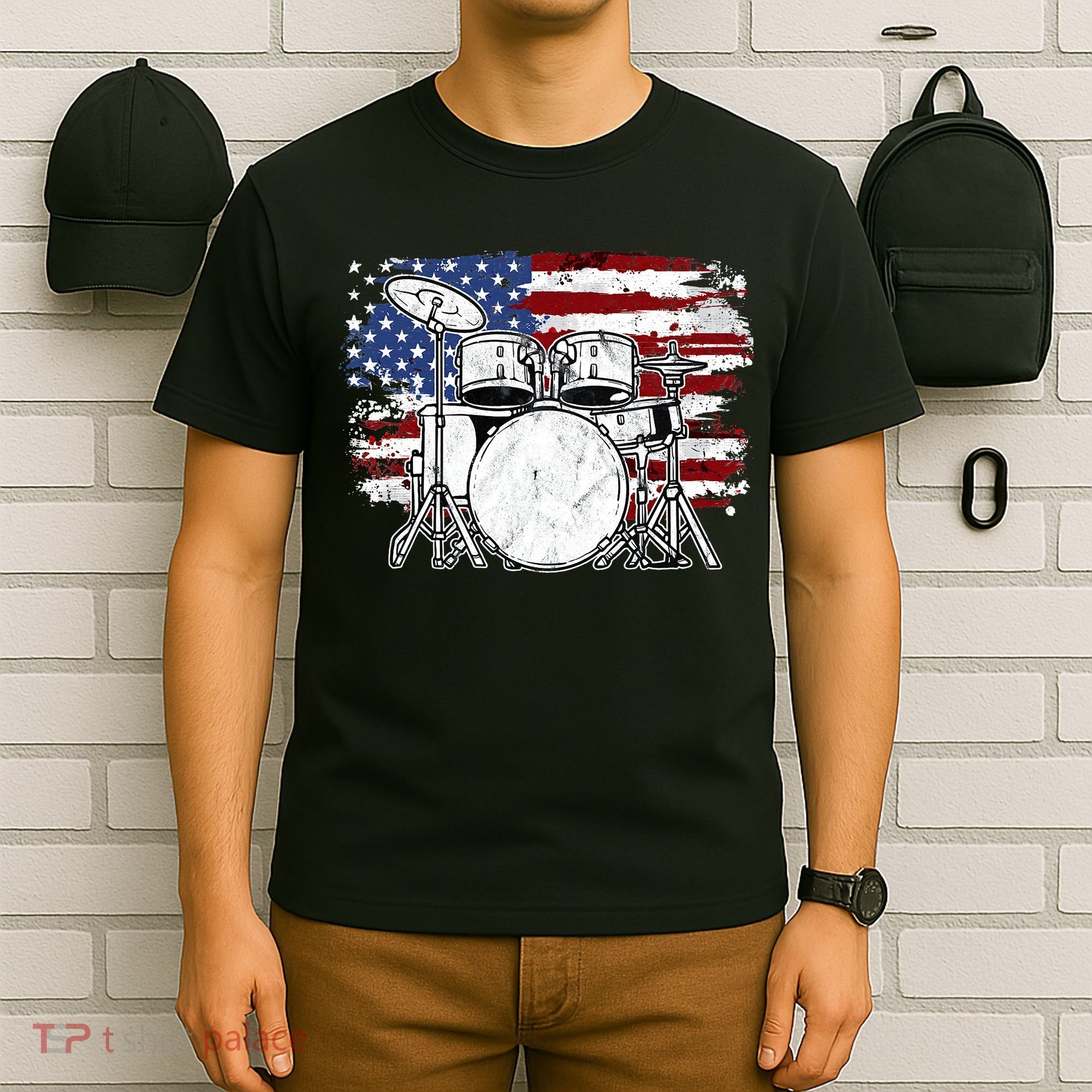 Drummer Drum Set Drums USA Flag American 4th Of July Gift T-Shirt