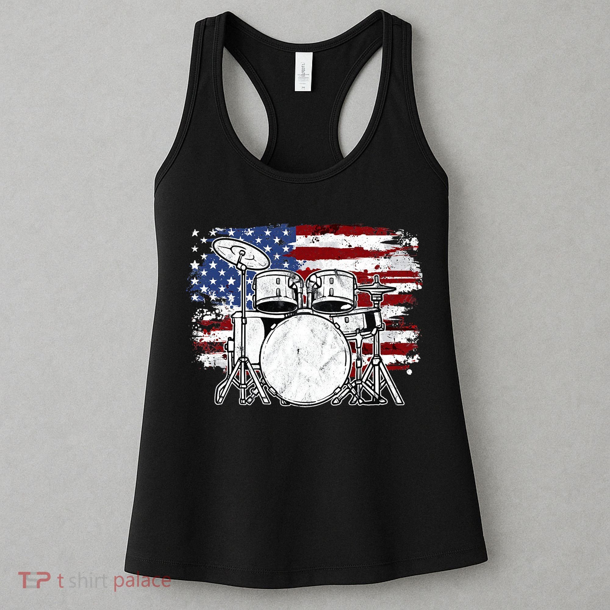 Drummer Drum Set Drums USA Flag American 4th Of July Gift Women's Tank Top