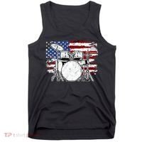 Drummer Drum Set Drums USA Flag American 4th Of July Gift Tank Top thumb 0