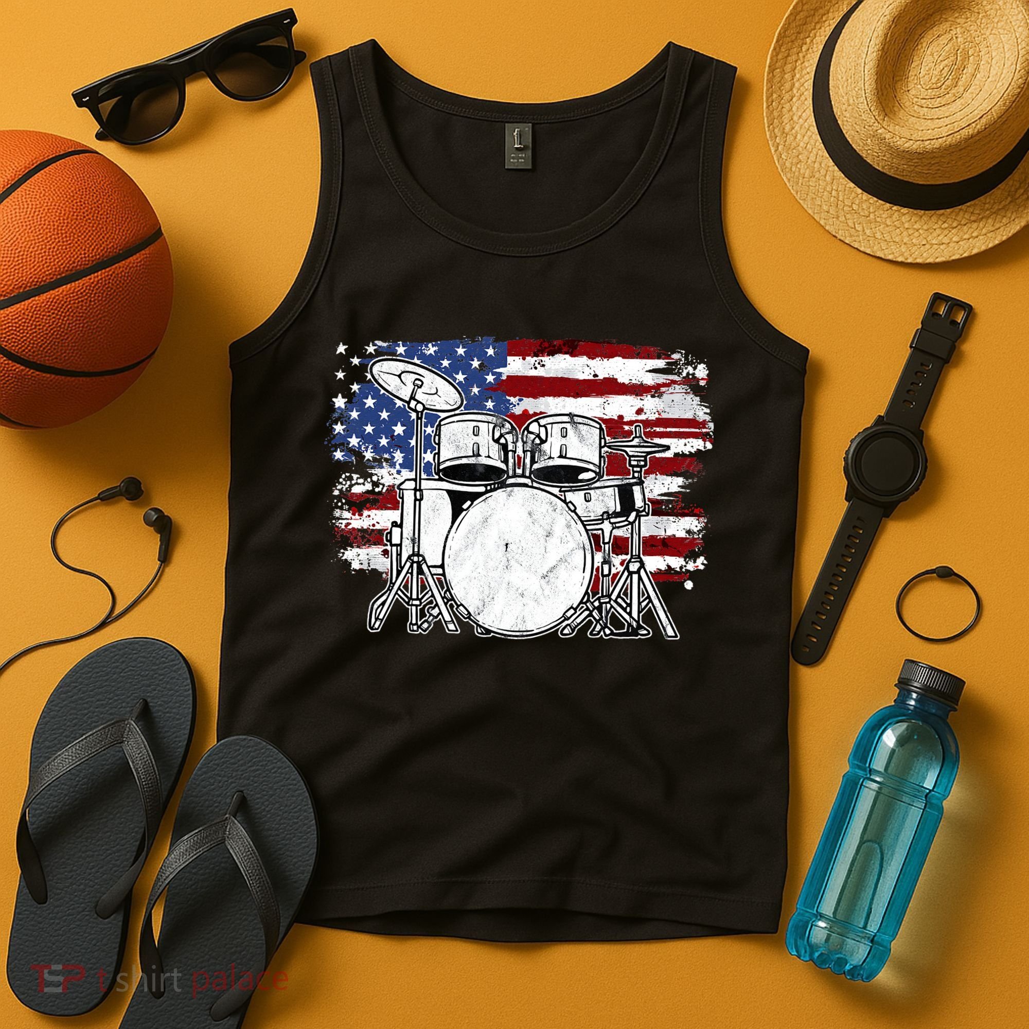 Drummer Drum Set Drums USA Flag American 4th Of July Gift Tank Top