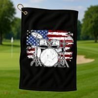 Drummer Drum Set Drums USA Flag American 4th Of July Gift Golf Towel thumb 1