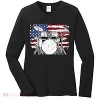 Drummer Drum Set Drums USA Flag American 4th Of July Gift Women's Long Sleeve Shirt thumb 0