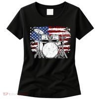 Drummer Drum Set Drums USA Flag American 4th Of July Gift Women's T-Shirt thumb 0