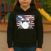 Drummer Drum Set Drums USA Flag American 4th Of July Gift Kids Hoodie thumb 3