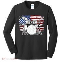 Drummer Drum Set Drums USA Flag American 4th Of July Gift Kids Long Sleeve Shirt thumb 0