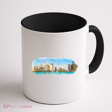 Downtown Detroit Skyline Watercolor Sketch Coffee Mug back