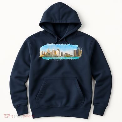 Downtown Detroit Skyline Watercolor Sketch Hoodie