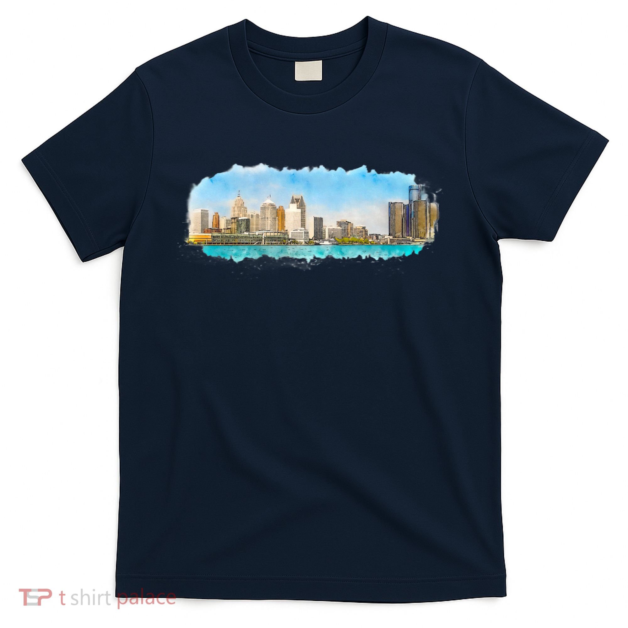 Downtown Detroit Skyline Watercolor Sketch T-Shirt