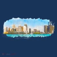 Downtown Detroit Skyline Watercolor Sketch T-Shirt thumb 7