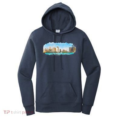 Downtown Detroit Skyline Watercolor Sketch Women's Hoodie