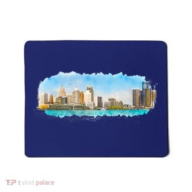 Downtown Detroit Skyline Watercolor Sketch Mousepad