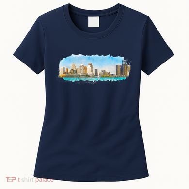 Downtown Detroit Skyline Watercolor Sketch Women's T-Shirt