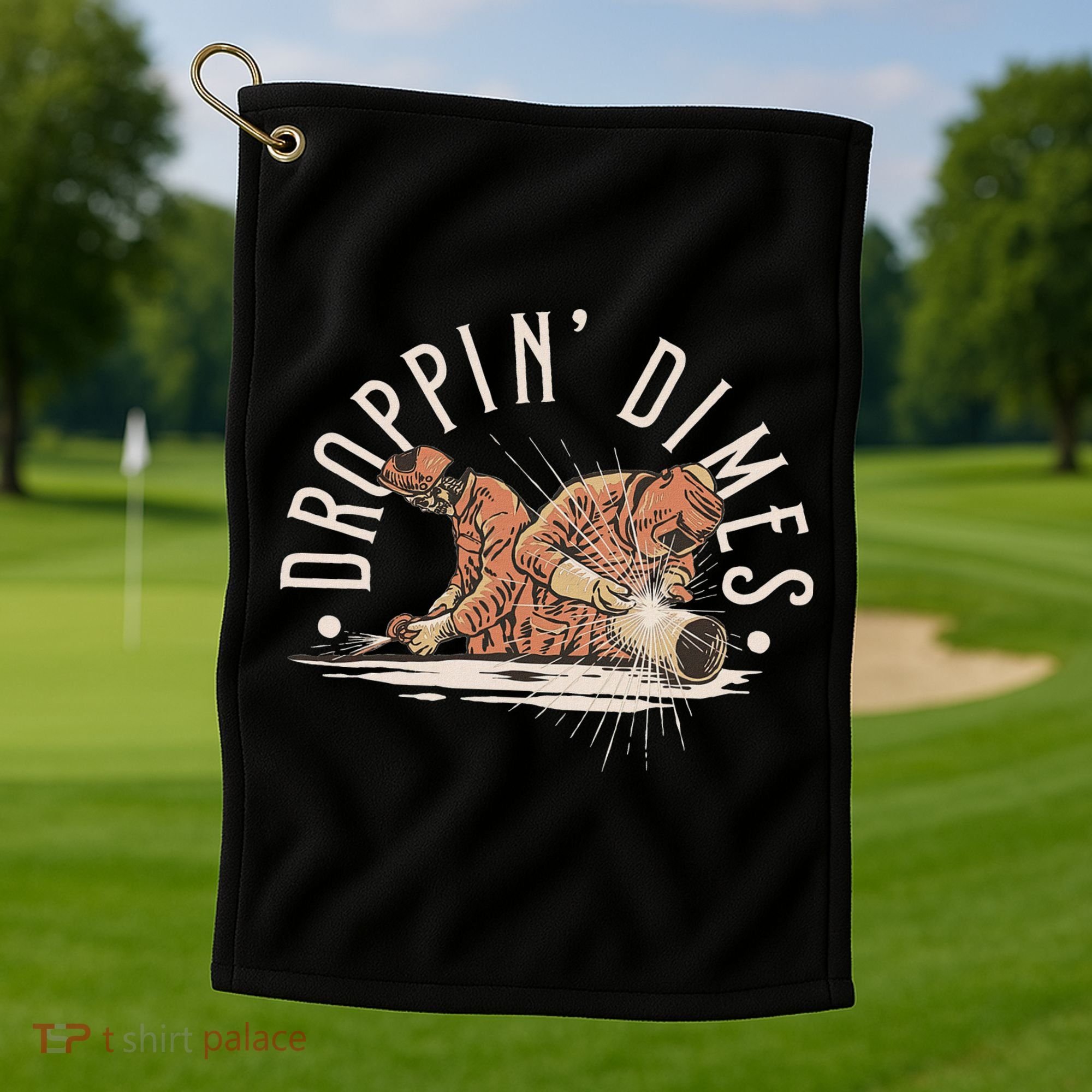 Droppin Dimes Skeleton Welding Humor Golf Towel