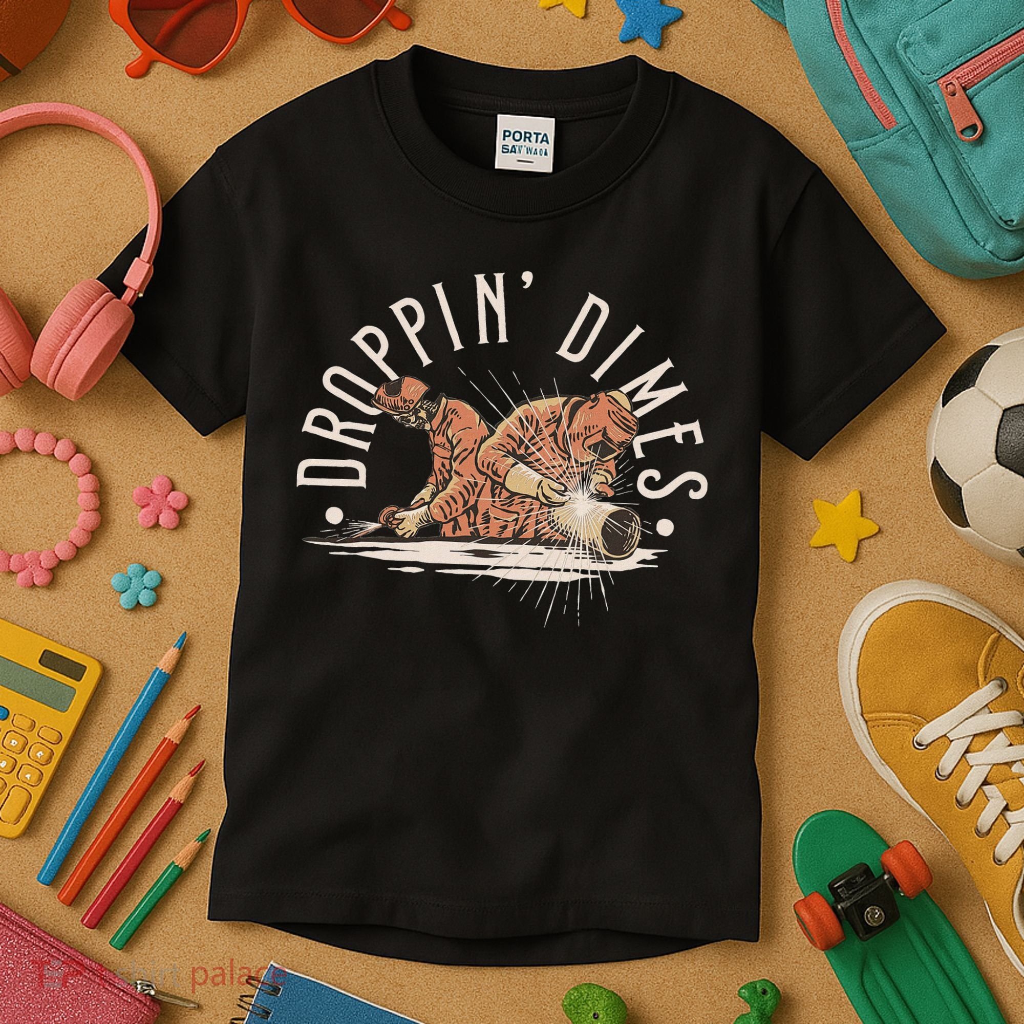 Droppin Dimes Skeleton Welding Humor Kids T-Shirt