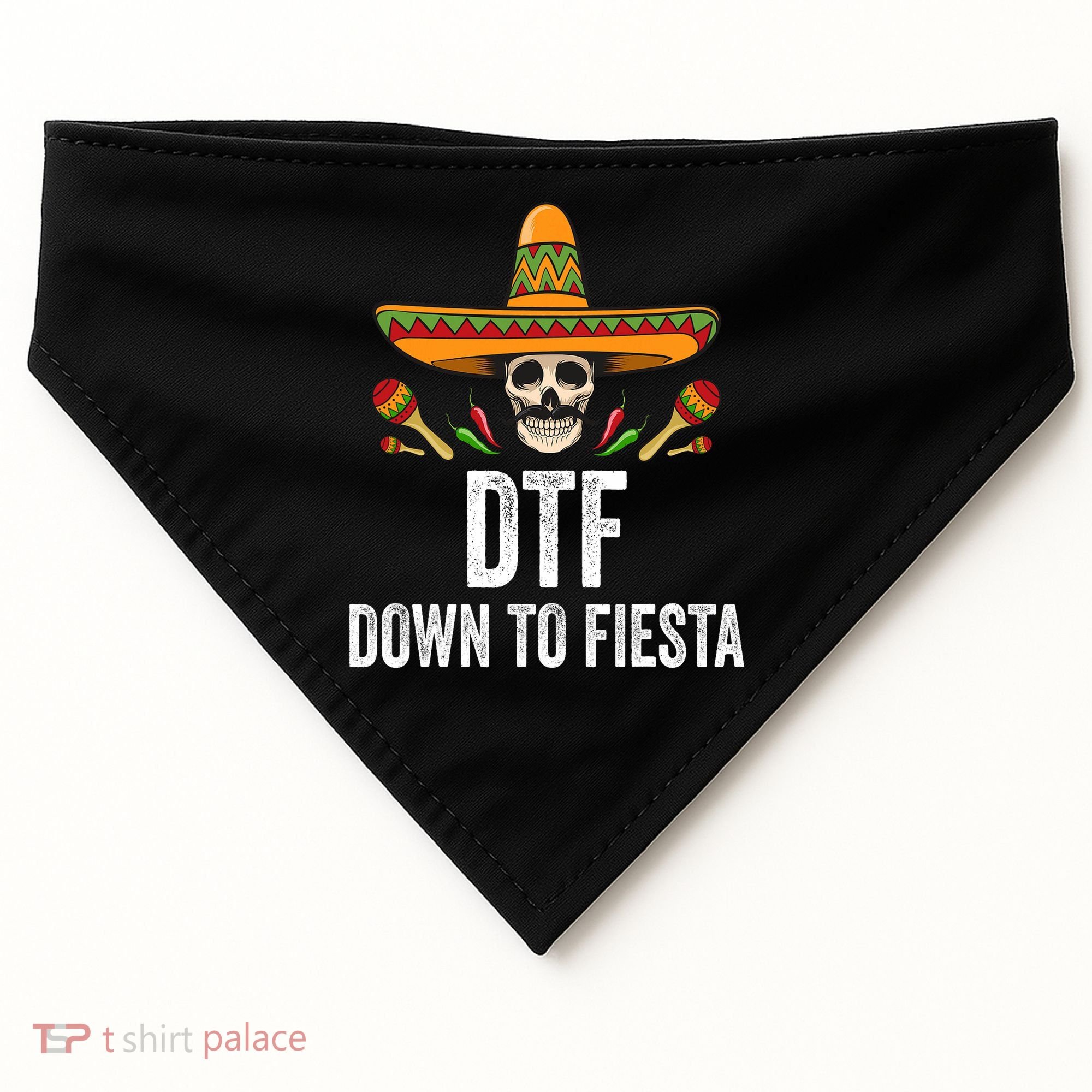 Dtf Down To Fiesta Funny Mexican Skull Cinco De Mayo USA-Made Doggie Bandana