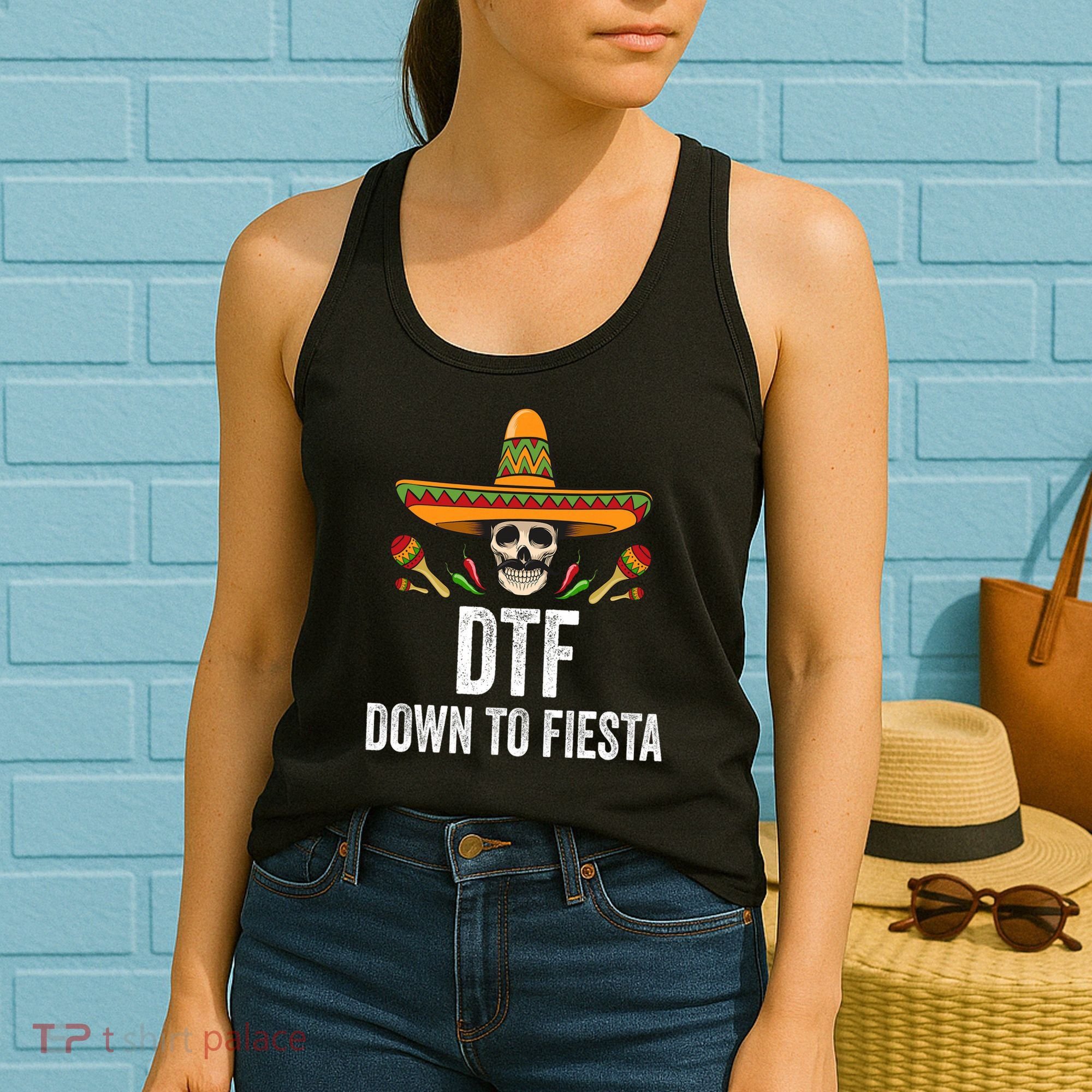 Dtf Down To Fiesta Funny Mexican Skull Cinco De Mayo Women's Tank Top