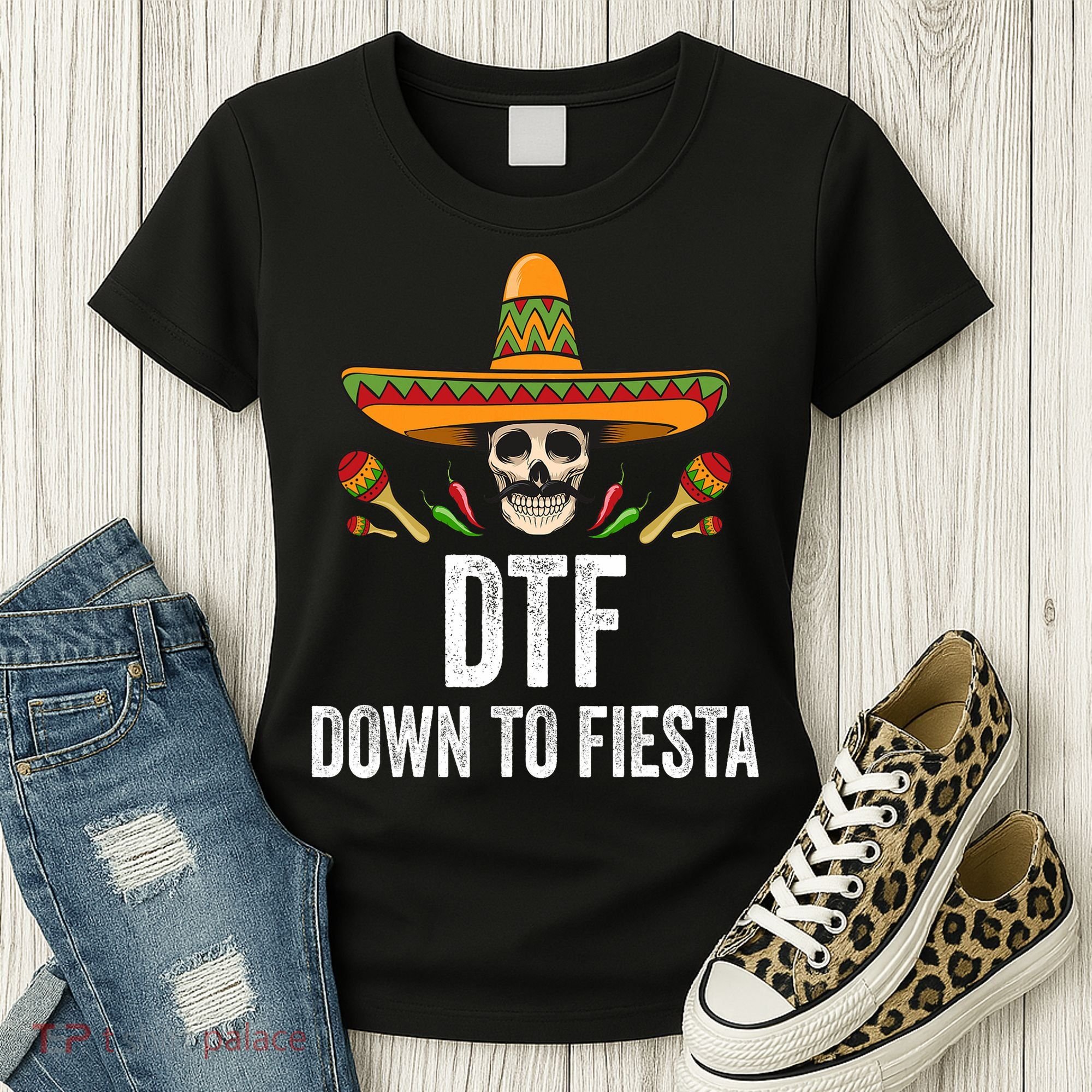 Dtf Down To Fiesta Funny Mexican Skull Cinco De Mayo Women's T-Shirt