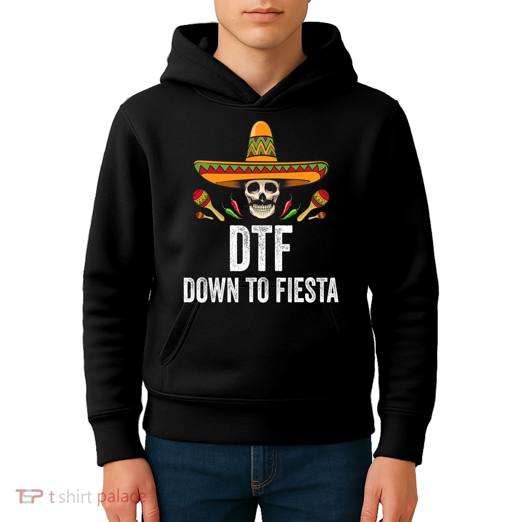 Dtf Down To Fiesta Funny Mexican Skull Cinco De Mayo Kids Hoodie