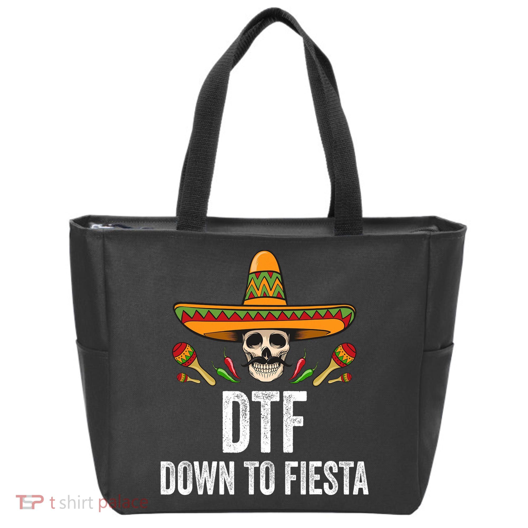 Dtf Down To Fiesta Funny Mexican Skull Cinco De Mayo Tote Bag