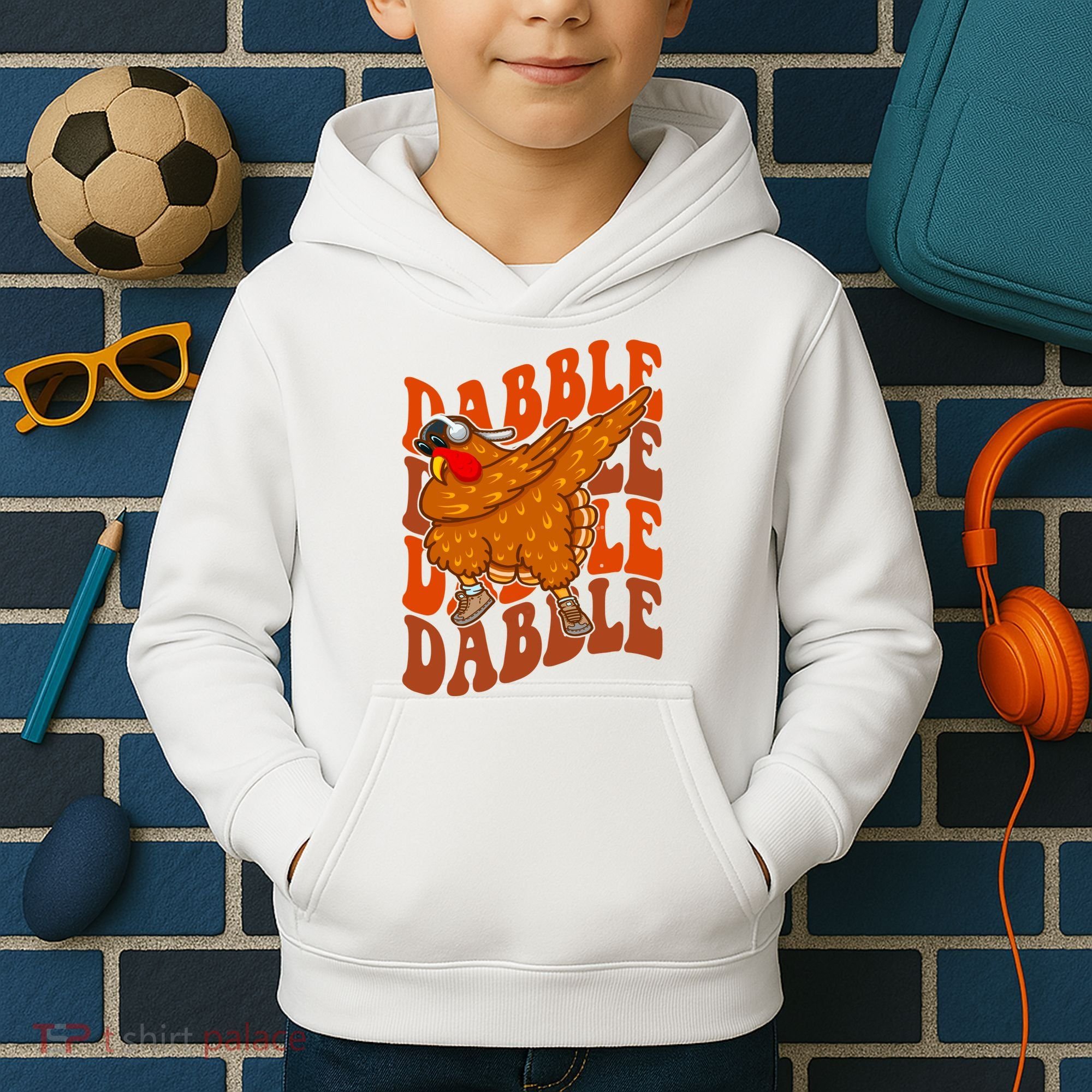Dabble Dab Turkey Thanksgiving Kids Hoodie