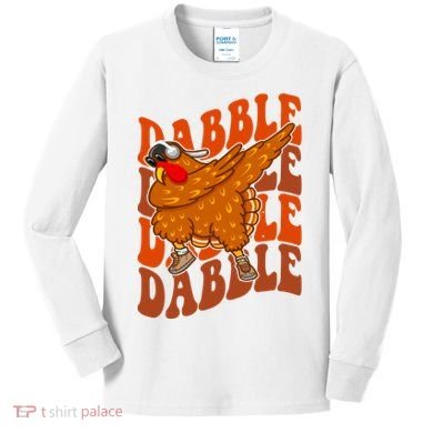 Dabble Dab Turkey Thanksgiving Kids Long Sleeve Shirt