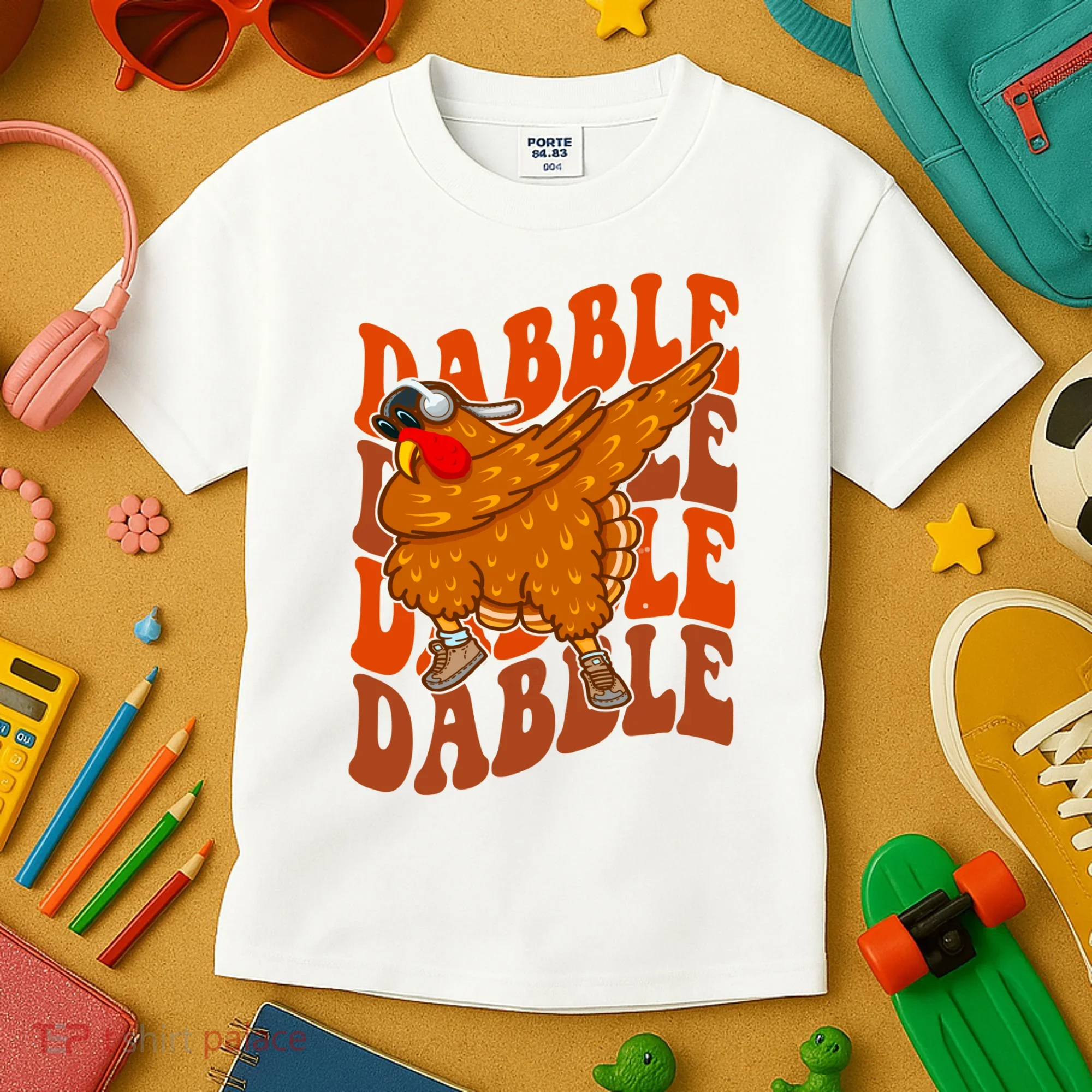 Dabble Dab Turkey Thanksgiving Kids T-Shirt