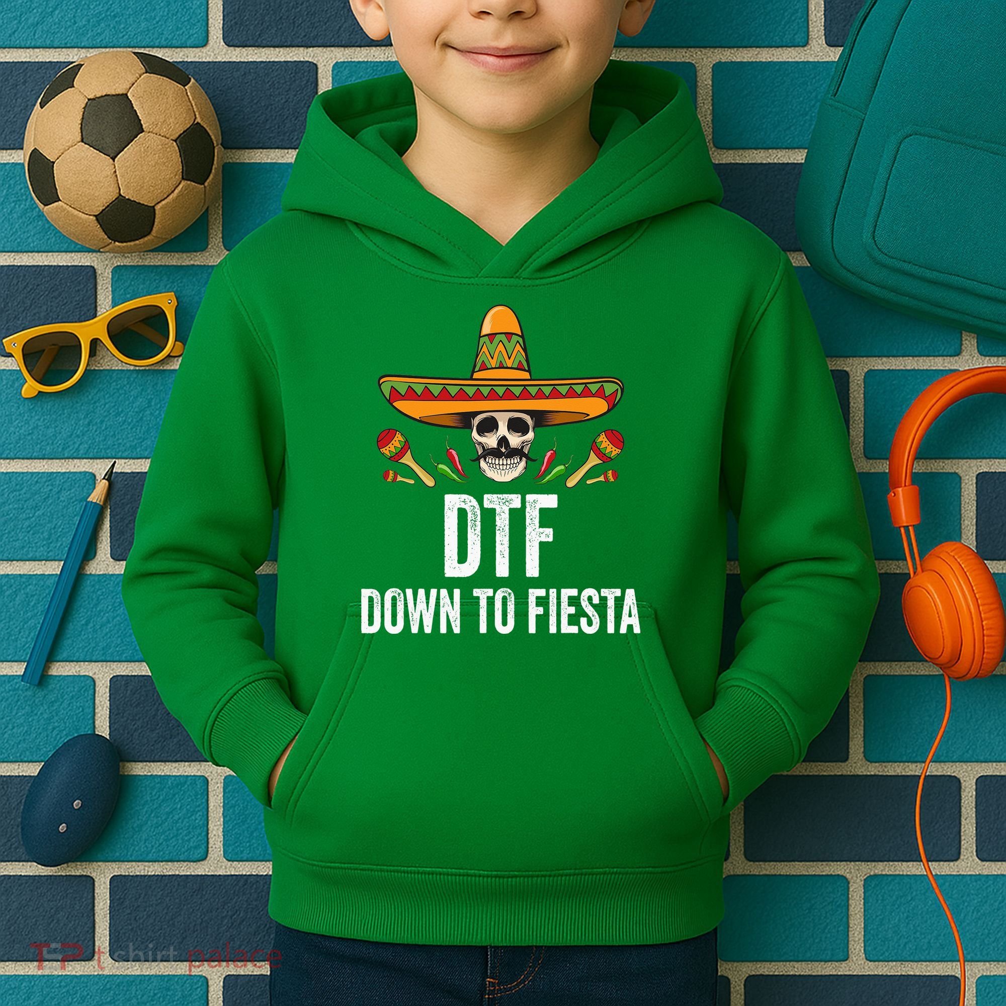 DTF Down To Fiesta Funny Mexican Skull Cinco De Mayo Kids Hoodie