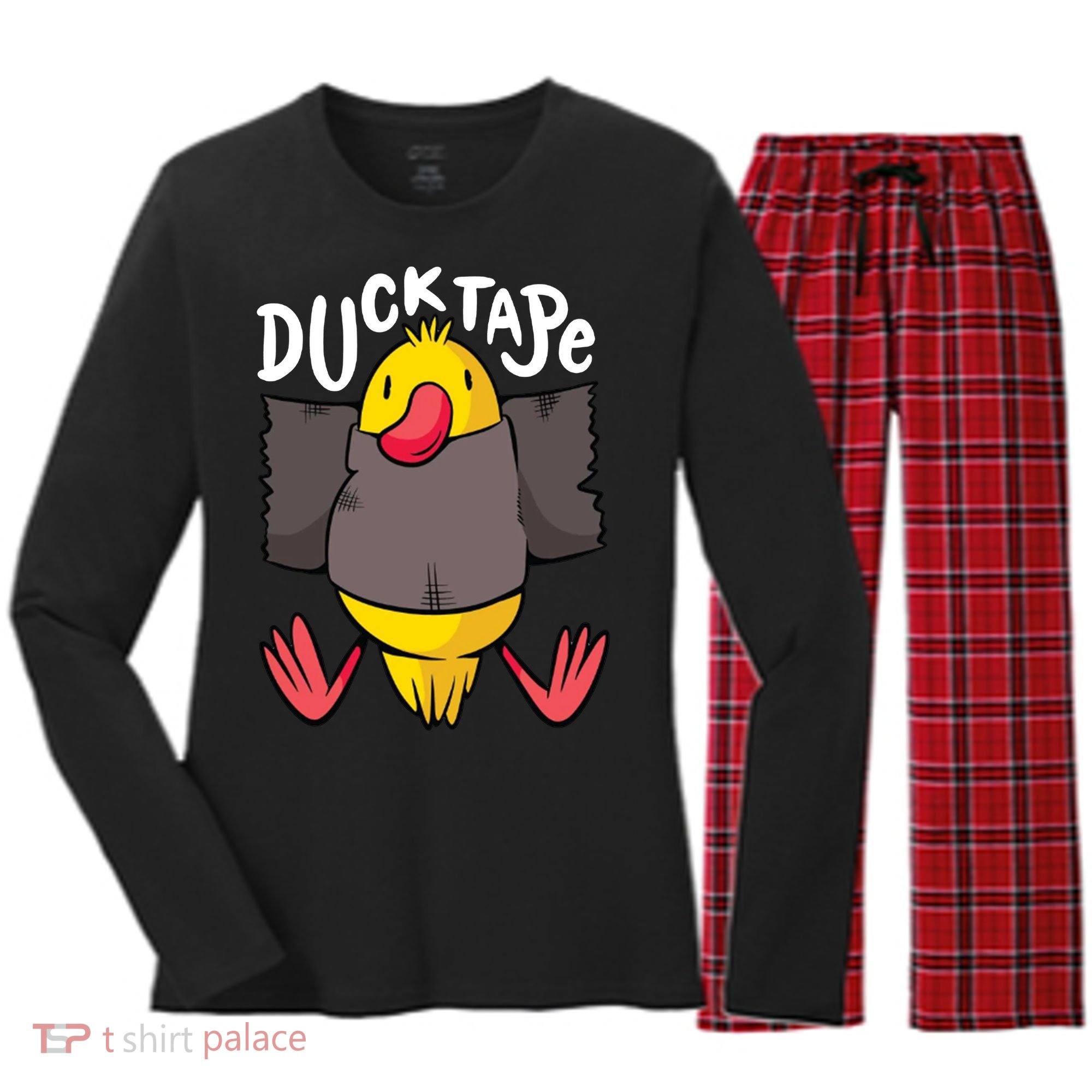 Ducktape Duck Trap Funny Duct Tape Women's Long Sleeve Flannel Pajama Set 